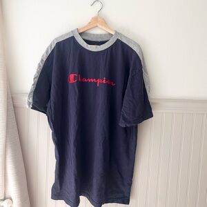 Champion Sportstyle Colorblock 2-XL Men's Navy and Gray Tee Red Logo